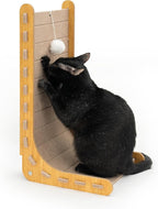 Cattasaurus Claw-Resistant L-Shaped Cat Scratcher, Premium 9mm Felt Wall Mount, 24" Height with Dangling Ball Toy, Vertical Scratching Post, Easy Assembly (Beige)