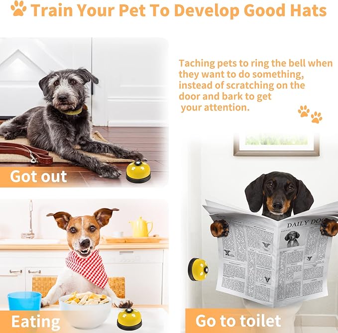 3 Pack Dog Doorbells, Pet Training Bells for Go Outside Potty Training and Communication Device Large Loud Dog Bell Cat Puppy Interactive Toys Adjustable Strap Door Bell (Yellow)
