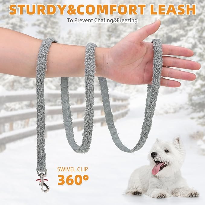 KOOLTAIL Plush Small Dog Harness and Leash Set, Warm Fleece No Pull Puppy Vest for Winter, Lightweight Reflective Step in Pet Harness for Medium Sized Dogs Boy Girl Outdoor Walking Cute Soft, Gray M