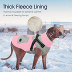 IECOii Large Dog Coat with Harness Built in,Reflective Waterproof Dog Coat for Giant Breeds - Zip Up Fleece Jacket for Dogs,Great Dane Winter Coats Warm Snowsuit for Cold Weather, Pink, 4XL