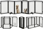 Metal Free Standing Dog Gate with Cat Door for Indoor/Outdoor,120" Extra Wide Foldable Pet Gate,32" Tall Foldable Indoor Dog Fence for Large Openings Stairs,Deck,Yard,Doorways(6 Panels,Black)