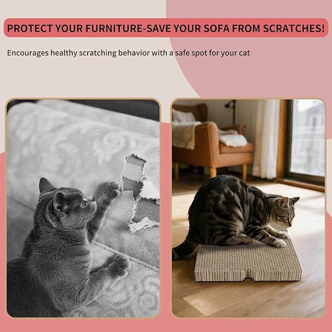 Large Cat Scratcher Pad with Box, Reversible Corrugated Cardboard Scratch Pad, Kitten Scratching Board with Catnip, Durable Recycle Scratching Pads, 5 Pack, L