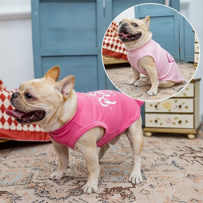 KOOLTAIL Valentines Dog Shirt for Small Medium Dogs-2 Pack Winter Fall Dog Vest Shirt Clothes with Printing, Soft Breathable Cotton Pet T Shirt for Frenchi Bulldog,Puppy,Cats,Boy Girl, Pink+Rose