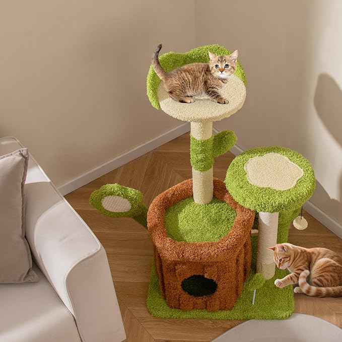 PETSITE Forest-Themed Cute Cat Tree, 36 Inches Tall with Sisal Scratching Posts and Board, Condo, Dangling Ball, and Spring Toy, Ideal for Indoor Small & Medium Cats (21.5 x 16 x 36 inches)