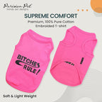 Parisian Pet Dog Shirt – 100% Cotton Shirts for Small Dogs – Pink Sleeveless Puppy Clothes – Lightweight and Breathable Pet Apparel – Bitches Rule Girl Dog Clothes - Stretchy T Shirts for Dogs