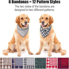 Christmas Dog Bandanas, 6PCS Plaid Holiday Dog Bandanas for Boy Girl, Washable Reversible Cotton Bibs Scarf, Adjustable Square Pet Kerchief Birthday Christmas Gift for Small to Large Dogs Puppy Cats