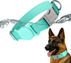 AirTag Holder Dog Collar for Large Medium Dogs, Adjustable Nylon Dog Training Collar with Quick Release Buckle, Reflective Heavy Duty Tactical Dog Collar with Handle (Bluegreen L)
