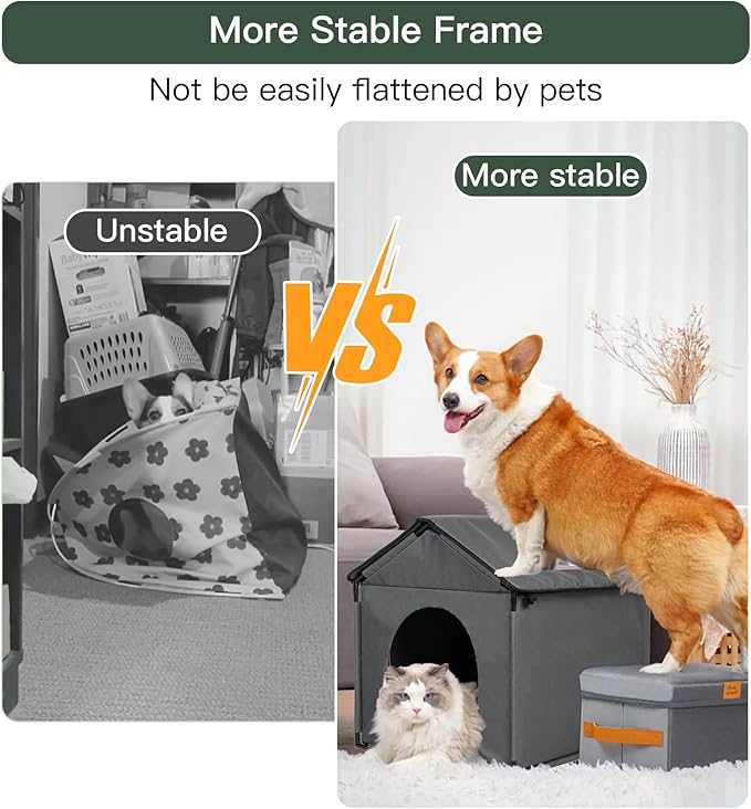 Large Dog House Soft Indoor (Int 30x28x23in/Ext 31x30x31in) for Labrador, Husky, Samoyed, Golden Retriever, German Shepherd, Large Pet House with Soft Cushion, Oxford Fabric, Gray