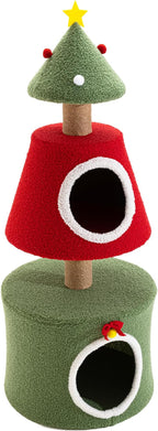 AQUILLA 39.8in Christmas Cat Tree Tower for Indoor Cats, Multi-Level Cat Condo with Sisal Scratching Posts, Cozy Hideaway & Top Perch, Red & Green Holiday Pet Play House for Kittens and Small Cats