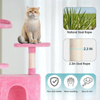 Cat Tree 53 inches Cat Tower for Indoor Cats Cat House with Replaceable and Removable Dangling Ball Cat Trees and Towers with Funny Toys, Pink