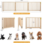 COZIWOW Freestanding Wooden Dog Gate - Indoor Pet Gate with Walk-Through Door, Adjustable and Portable Dog Barrier for Small to Medium Dogs, No Drilling Required, Stylish Wooden Finish,Natural