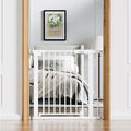 Babelio Baby Gate for Doorways and Stairs, 31-36" Pet Gate with Wide Walk Thru Door and Lock Indicator, No Drill Pressure Mounted Safety Gate with Double Lock and Self-Closing, White