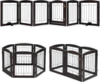 PAWLAND Dog Gate Indoor with Walk Through Door, Foldable Free Standing Pet Gate for Doorways, Stairs, The Houes, Pet Puppy Safety Fence, 120 in Extra Wide, 6 Panels, Support Feet Included, Espresso