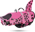 ASENKU Dog Life Jacket - Pet Safety Vest for Swimming & Boating, Shark Life Jacket with Floatation, Dog Lifesavers Swimsuits for Small Medium Large Dogs (Pink Leopard, L)