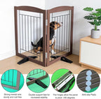 ZJSF Freestanding Dog Fence Indoor, Foldable Dog Gate for Doorways, Stairs or Hallways, Sturdy Wood Extra Wide Pet Gate with Support Feet for The House, Brown, 32 "Height-2 Panels