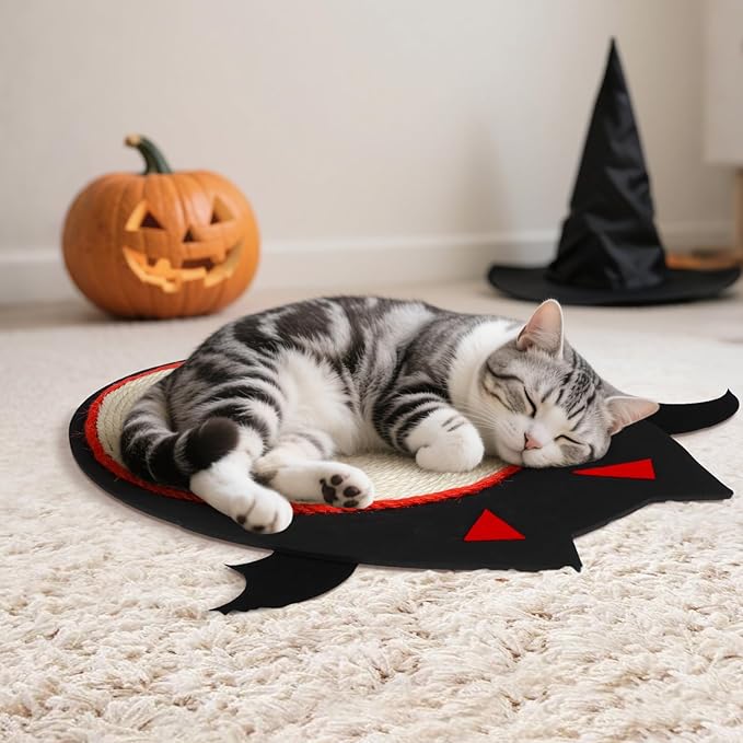 iplusmile Halloween Cat Scratch Mat, Bats Shaped Sisal Scratching Pad, 12" x 12"