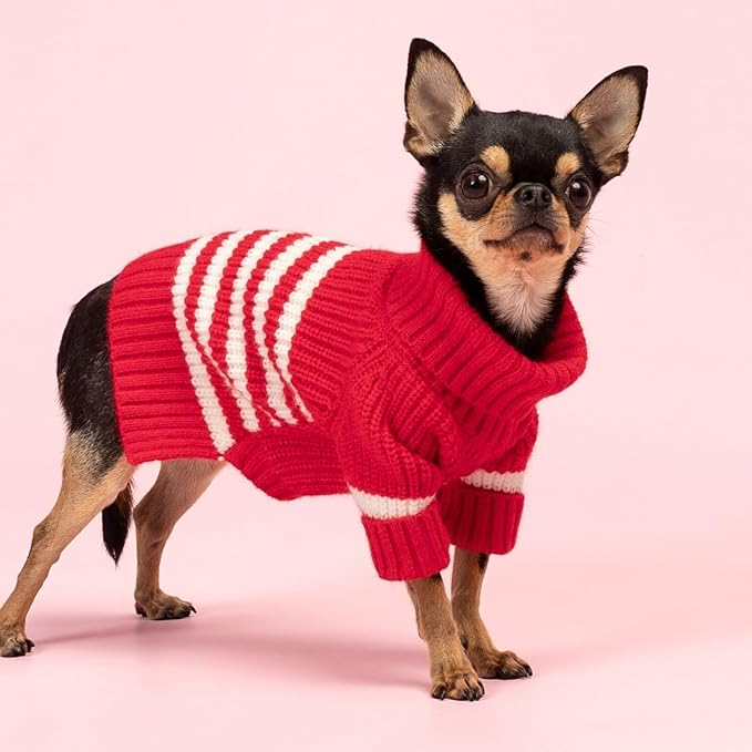 Fitwarm Valentines Dog Sweater, Thermal Turtleneck Pet Coat, Dog Winter Clothes for Small Dogs Boy Girl, Cat Apparel, Red, Medium