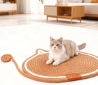 Cat Scratcher Mat Natural Cotton Rope Oval Horizontal Floor Cat Scratch Bed Pad with Ball Toy Protector for Furniture Floor Wall (Grey, 1PC)