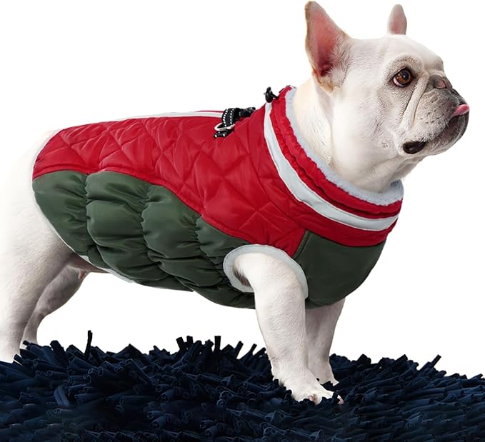 FUAMEY Dog Coat for Medium Dogs,Waterproof Dog Winter Jacket with Harness Built in Puppy Cold Weather Coats Reflective Pet Vest with Zipper Warm Fleece Dogs Snowsuit Windproof M