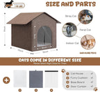 Outdoor Cat House Weatherproof, Insulated Cat Houses for Outdoor/Indoor Cats for Winter, Waterproof Feral Stray Cat Shelter with Door Curtain and Warm Cushion, Easy to Assemble, Brown