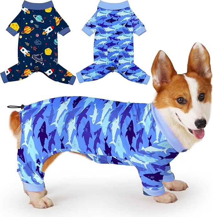 Glittme 2PACK Dog Pajamas Soft Dogs Clothes for Small Medium Dogs Elastic Cats Apparel Breathable Dog Pjs for Puppy