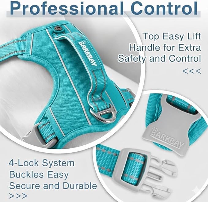 BARKBAY Dog Harness No Pull Oxford with ID Tag Pocket - Heavy Duty, Reflective, Easy Control for Large Dogs(Aqua Oxford,M)