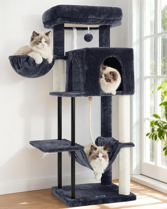 Cat Tree, Cat Tower for Indoor Cats, 43.3 inch Cat Tree Tower with Sturdy Steel Tube, Hammock, Cat Condo for Small Cats and Kittens, Scratching Post, Smoky Gray GCT004SG