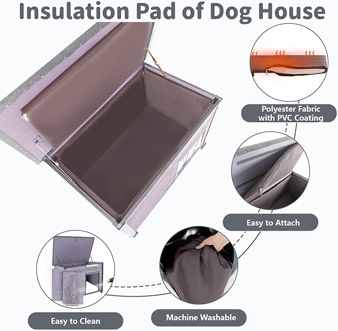 Insulated Dog House Outdoor Weatherproof, Wooden Heated Large Houses with Removable Liner for Winter, Upgrade Anti-Chewing Iron Frame Dog Shelter for Puppies, Cats