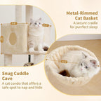 Heybly Cat Tree, 45.3-Inch Cat Tower for Indoor Cats with Large Perch, All-in-One Cat Furniture with Cozy Bed, Hidden Space Cat Condo, Comfy Hammock, Scratching Posts & 3 Pompoms, Beige HCT202SM