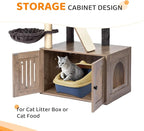 VINGLI Cat Tree Tower with Litter Box, 54" H All-in-1 Wooden Cats Condo, Cat Tower wih Scratching Posts, Houses for Indoor Kittens Hidden Cat Washroom Furniture, Gray (Large-54 H)