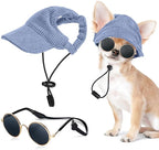 Jadive Small Dog Sun Hat with Ear Holes, Dog Cat Sunglasses with Anti-Slip Silicone Rope Baseball Cap Adjustable Puppy Sunbonnet Headdress Beach Visor Hat for Puppies Summer Outdoor(Blue)