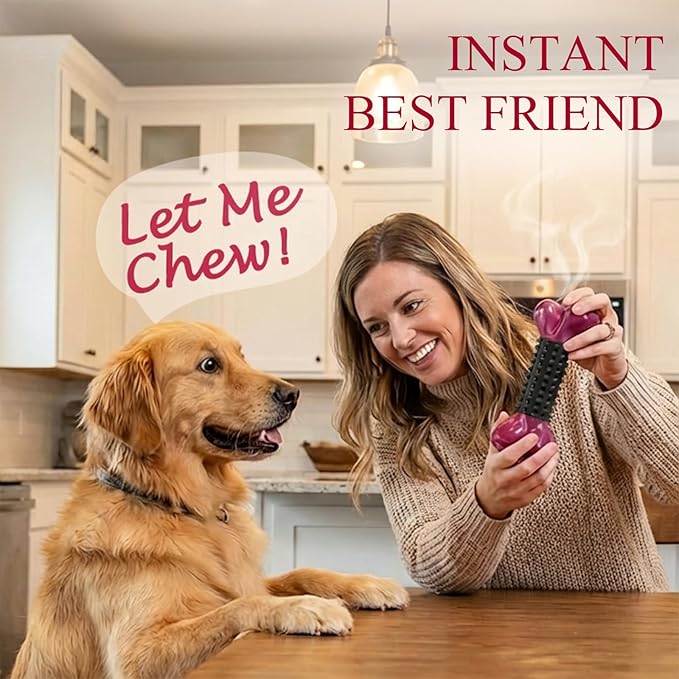 Apasiri Tough Dog Toys for Aggressive Chewers Large Breed, Dog Chew Bone with Bacon Flavor, Nylon & Rubber Chew Toy for Medium Large Dogs