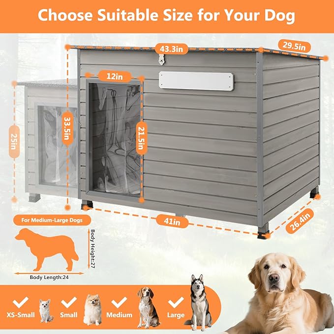 Dog House Outdoor & Indoor Anti-Chewing Iron Frame Dog Kennel Easy Clean and Assemble Openable Roof for Small to Medium Dog Breeds (41" L X 26.4" W X 33.5" H)