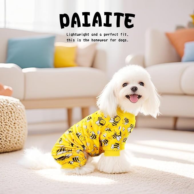 Paiaite Dog Pajamas Onesie: Comfortable Four-Legged Apparel for Small, Medium, & Large Dogs, Polyester Material for Comfort, Wrinkle Resistance, Moisture Wicking, Stretchiness Cute Bee XXL