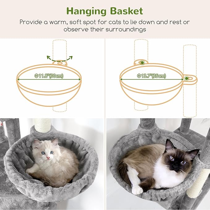 Globlazer Heavy Duty Cat Tree, 81 inch Extra Large Cat Tree for Indoor Cats Large Adult, Sturdy Cat Tower with 8 Scratching Post, 2 Cat Condos, 2 Platform, S81C, Light Grey