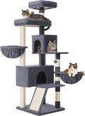 Feandrea Cat Tree, 68.5-Inch Tall Cat Tower, Multi-Level Plush Condo with Large Perch, Scratching Posts, Double Caves, Dark Gray UPCT006G02