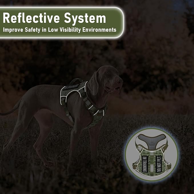 Green Dog Harness for X-Large Dog Breeds, No Pull Adjustable Pet Harness with Handle, Reflective K9 Military Service Dog Vest for Walking Hiking Training, Green Ethnic, XL