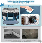 PETSFIT Portable Dog Playpen,36" Dog Play Pen Indoors with Removable Waterproof Mat & Zippered Roof | RV, Camping, Travel Dog Pen | Whelping & Cat Observation Space(36" L x 36" W x 21" H)