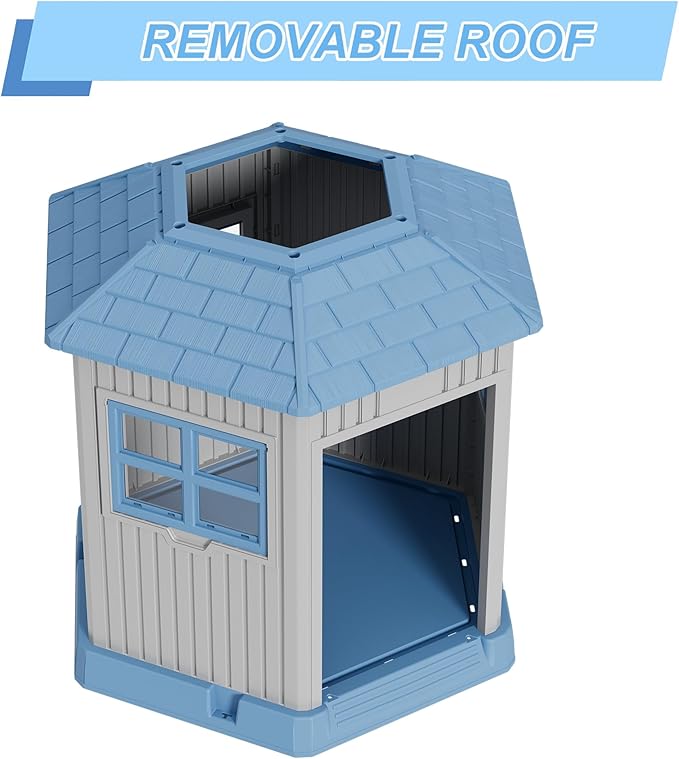 Fancyango Sturdy Dog House Indoor Outdoor for Small Medium Dogs, Weatherproof Puppy Shelter with Elevated Floor & Air Vents, Easy Clean and Assemble (Blue, 36.61" L x 29.5" W x 37.4" H)