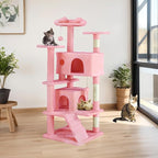 Sweetcrispy 54-Inch Cat Tree Tower – Multi-Level with Sisal Scratching Post, Perfect Pet Gift, Indoor Condo with Climbing Ladder, Plush Toy, and More Animal Stuff, Pink
