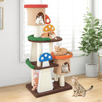 Mushroom Cat Tree, Multi-Layer Cat Tower with 2 Condos & Platforms, Cat Activity Center with Full-Wrapped Sisal Posts, Sisal Scratching Boards & Interactive Balls for Indoors (57.5")
