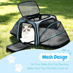 Double Expandable Cat Carrier,Airline Approved Soft-Sided Pet Travel Carrier for Small Dogs Cats under 15 lbs,Waterproof 600D Oxford Fabric with Washable Replacement Liner,Odor-Free & Claw-Proof(Blue)