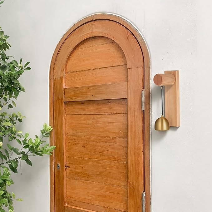 Shopkeepers Bell for Door Opening, Vintage Wooden Wind Chime Doorbell with Brass Bell, Unique Ornaments as Hanging Decoration for Business When Entering, Dog Door Bell, Self-Adhesive, 2Pack