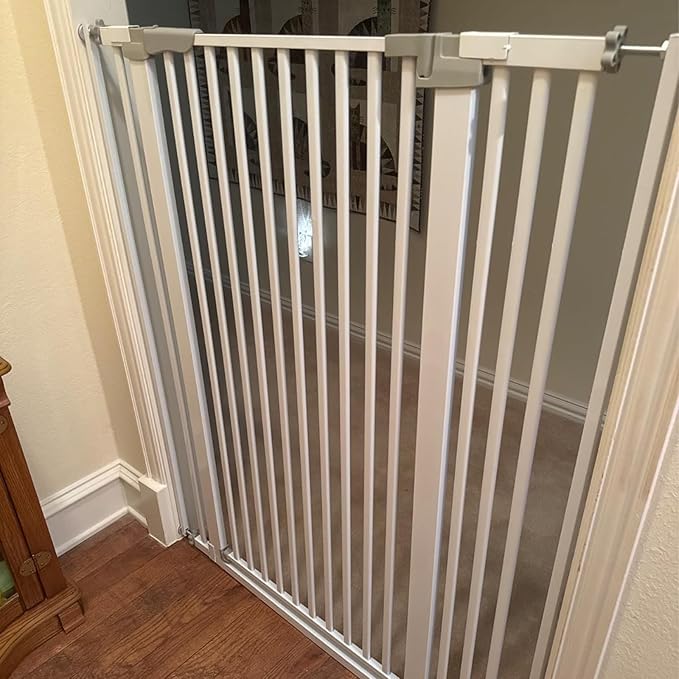 51.18 Inch Extra Tall Pet Gate, 29.5-43" Adjustable Wide Auto Close Dog Gates, Pressure Mounted Walk Through Tall Cat Gate for Doorways,Hallway,Stairs（White）
