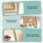 Cat Scratcher for Indoor Cats, L-Shaped Cat Scratching Board & Ramp, Solid Wood Cat Scratch Pad, with Hanging Ball & 3 Bottom Play Balls, Ideal for All Cats (Wood Grain, L)