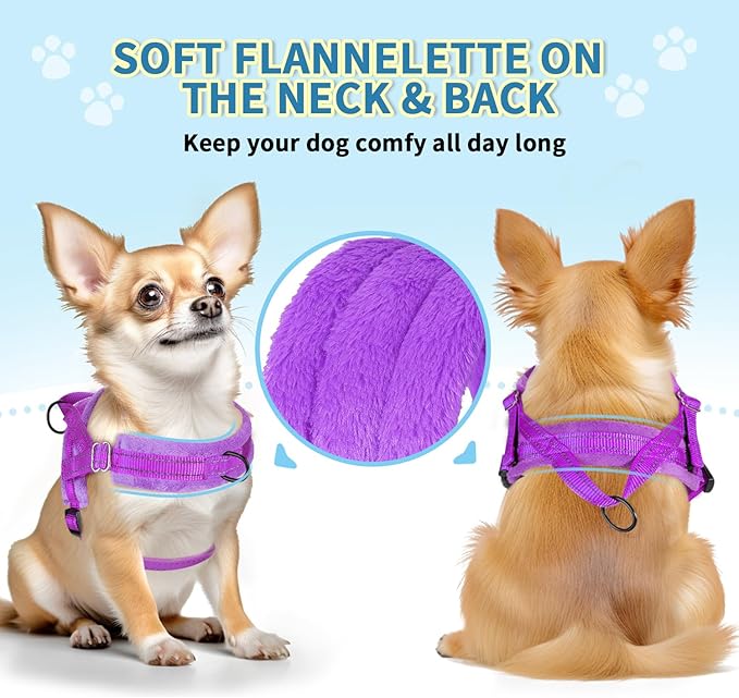 Lukovee No Pull Dog Harness and Leash Set, Soft Padded Small Dog Harness, Neck & Chest Adjustable Reflective Vest Puppy Harness with 4ft Lightweight Anti-Twist Dog Leash for Small Dogs (Purple, M)
