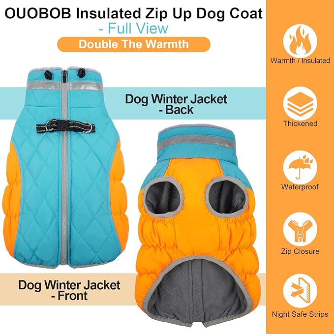 Warm Dog Coats for Medium Dogs, Waterproof Dog Jacket with Harness Built in, Zipper Clousure, Fleece Lining for Cold Weather Outdoor Walks, Snowsuit for Schnauzer, Boston Terrier, Pug - M