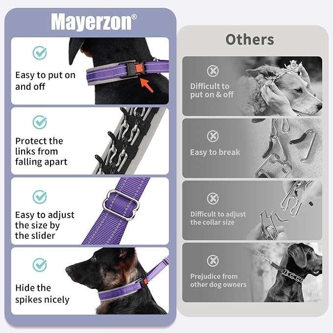 Mayerzon Martingale Dog Collar for Pulling, Patented No Pull Training Walking Collar with Buckle for Medium Large Dogs Bulldog Pitbull German Shepherd, Reflective, Adjustable, Heavy-Duty(L, Purple)