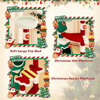 Christmas Cat Tree, Cat Tower for Indoor Cats with 2 Cat Condos, Thickened Cat Scratching Post，Cute Cat Furniture with DIY Christmas-Themed Stickers and LED String Lights