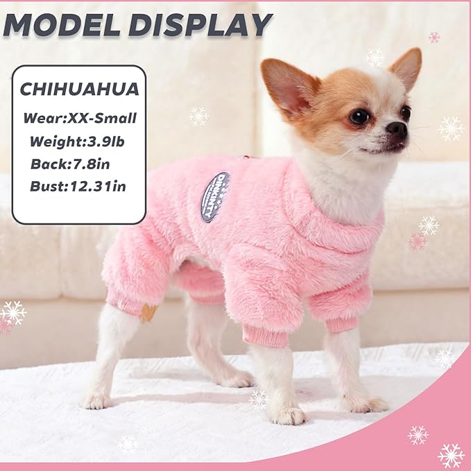 Fleece Dog Pajamas Winter Warm Dog Sweater for Small Dogs Thermal Soft Puppy Pjs Coat Stretchy Jumpsuit Doggie Pet Clothes Outfits Cat Apparel (Pink, Large)